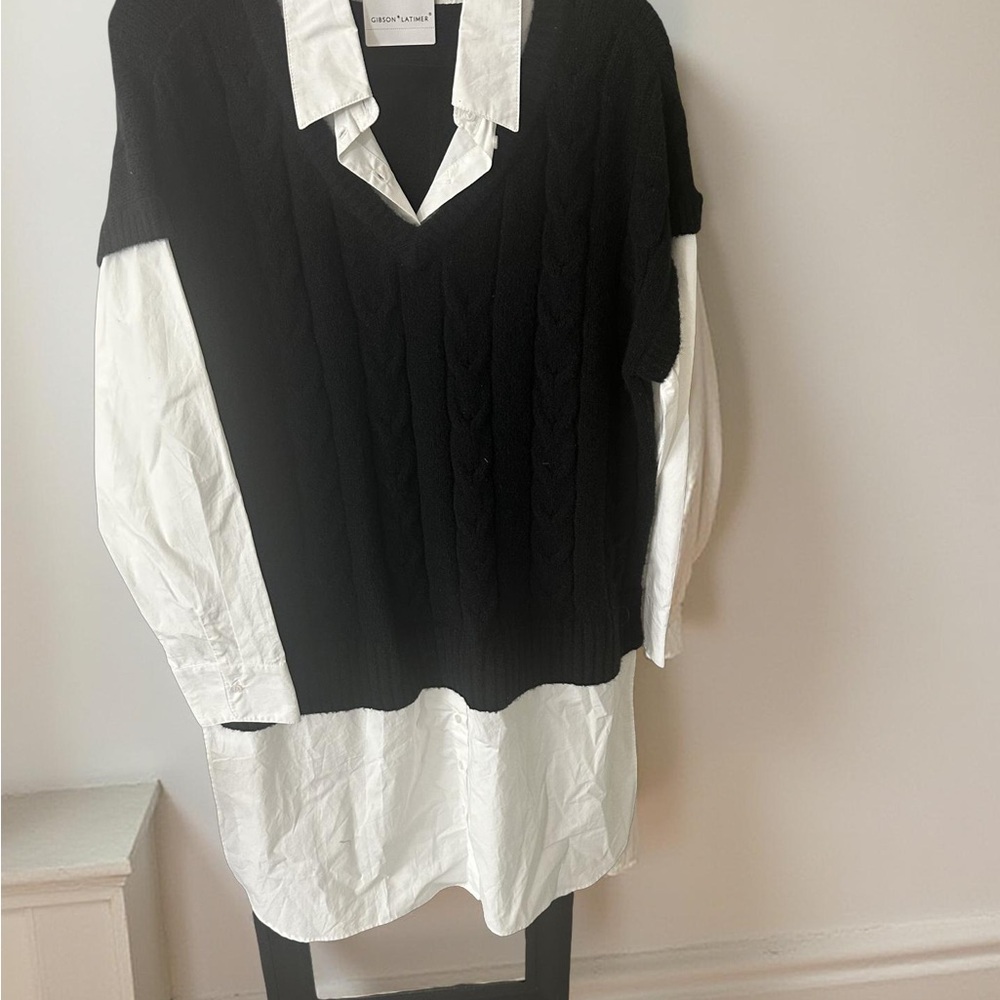Black Cable Knit Sweater Vest with White Shirt